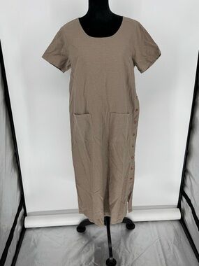 VTG Erika & Co Women’s Petite Large Tan Dress Side Button Front Patch Pocket B2